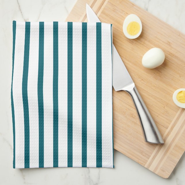 Serviette de cuisine moderne en rayures Turquoises (Quart Plié)