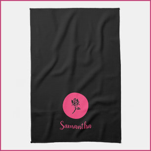 Serviette de cuisine moderne noire et rose