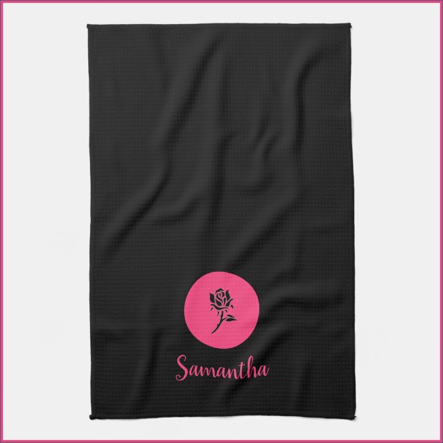 Serviette de cuisine moderne noire et rose (Créateur téléchargé)