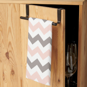 Serviette de cuisine moderne rose pâle Chevron
