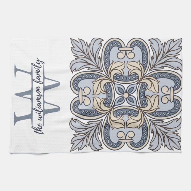 Serviette de cuisine Monogram W personnalisée (Horizontal)