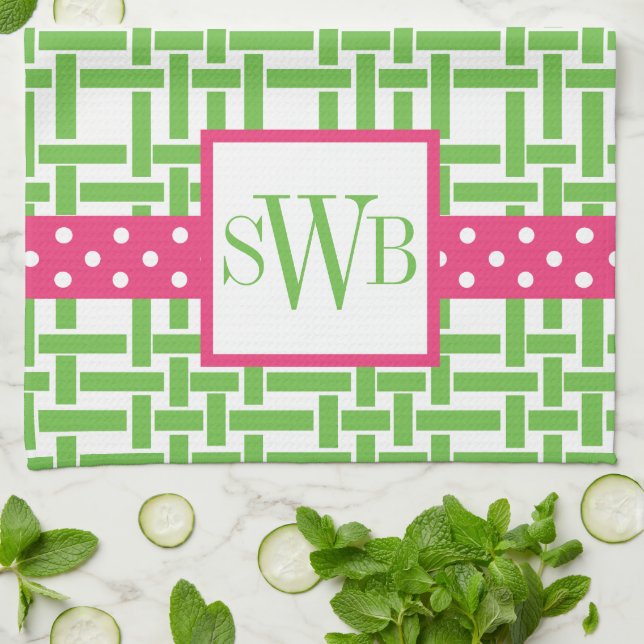 Serviette de cuisine monogramme Bambou & Grosgrain (Plié)