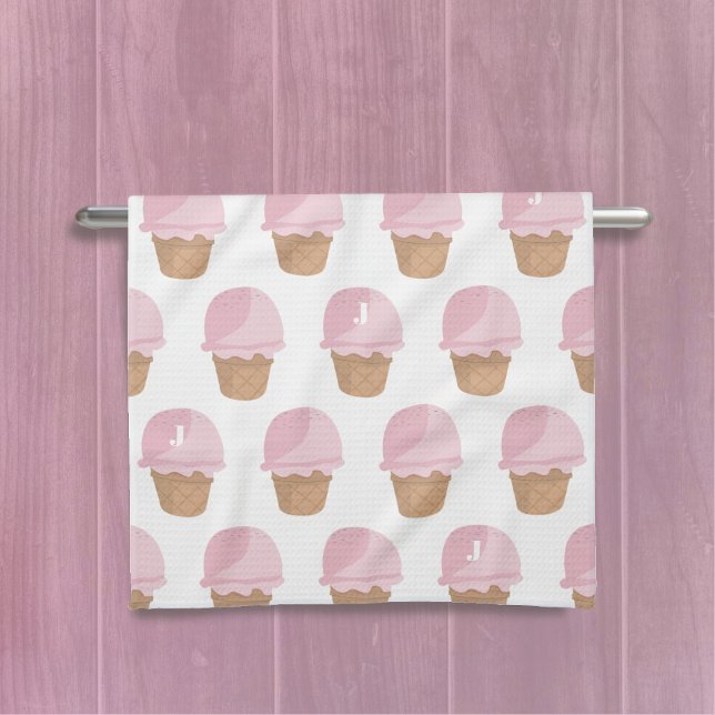Serviette de cuisine Monogrammé Motif de crème gla (Sweet ice cream pattern kitchen towel with space for your initial)