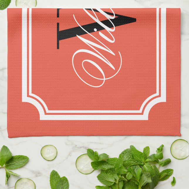 Serviette de cuisine monogramme orange personnalis (Plié)
