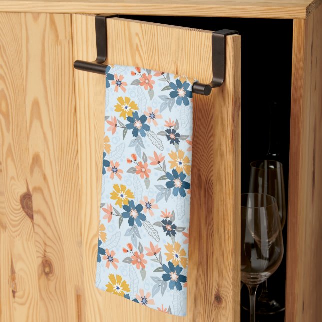 Serviette de cuisine Motif à fleurs inspirée Boho (Pliage en tiers)