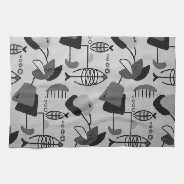 Serviette de cuisine Motif atomique noir et blanc (Horizontal)