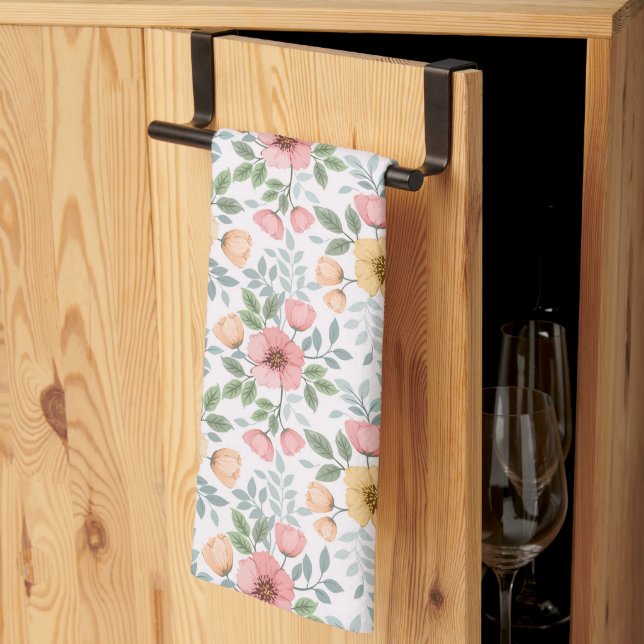 Serviette de cuisine Motif aux fleurs douces (Pliage en tiers)