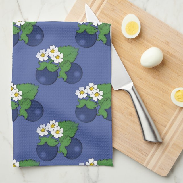 Serviette de cuisine Motif aux fruits bleuets (Quart Plié)