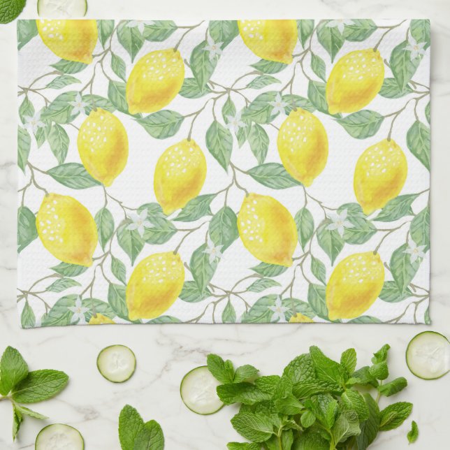 Serviette de cuisine Motif citron de campagne (Plié)