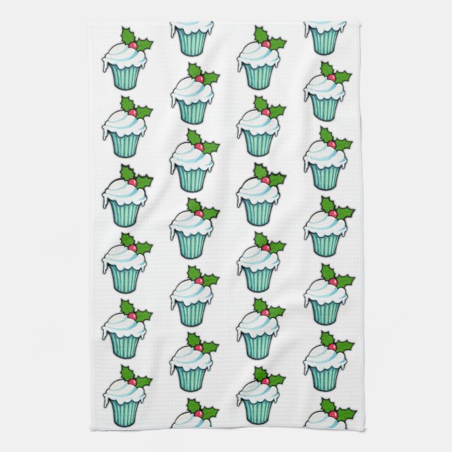Serviette de cuisine motif de Noël Holly Cupcake (Vertical)