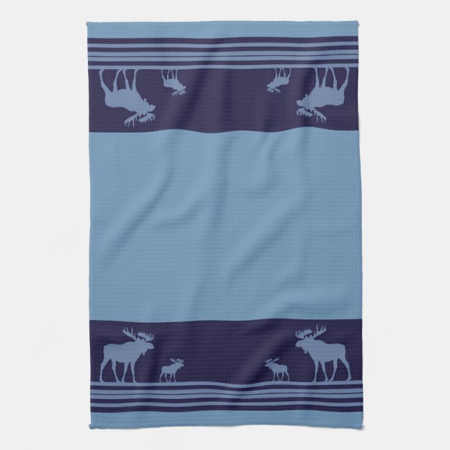 Serviette de cuisine motif d'orignal bleu rustique (Vertical)