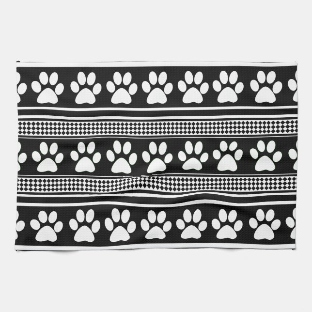 Serviette de cuisine motif empreinte de patte noir (Horizontal)