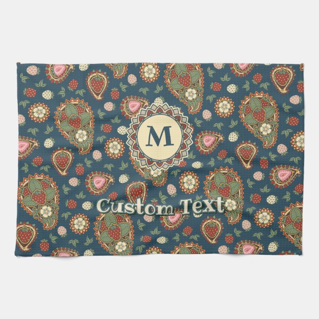 Serviette de cuisine Motif fraise Paisley (Horizontal)