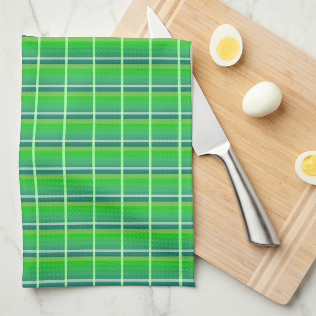 Serviette de cuisine Motif Retro Green Plaid (Quart Plié)