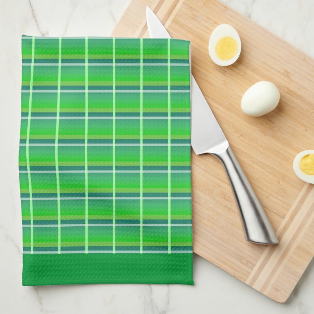 Serviette de cuisine Motif Retro Green White Plaid (Quart Plié)