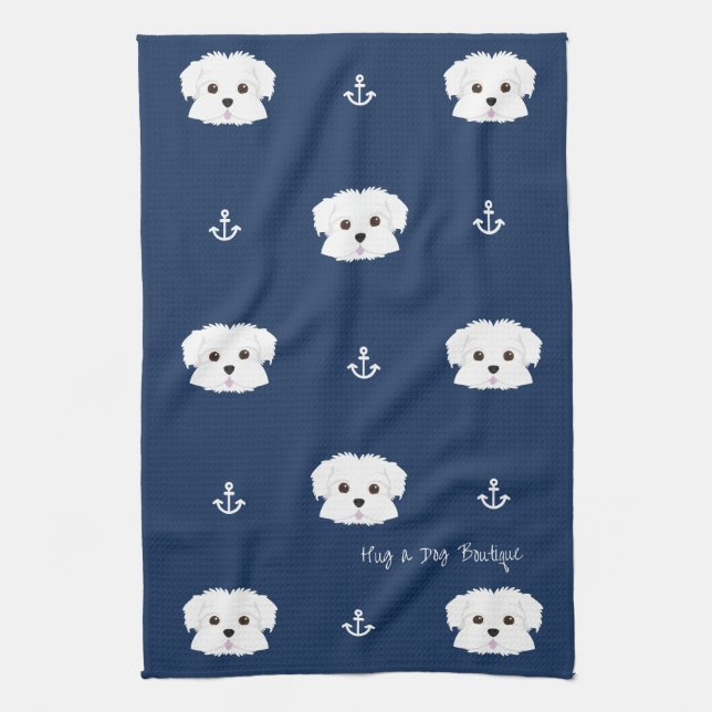 Serviette de cuisine nautique de chiot de Maltipoo (Vertical)