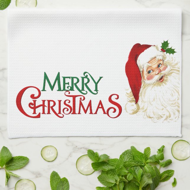 Serviette de cuisine Noël Joyeux Noël Père Noël (Plié)
