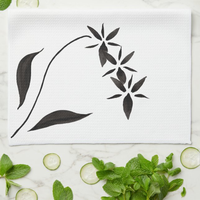 Serviette de cuisine noire d'orchidée (Plié)