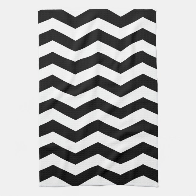 Serviette de cuisine noire et blanche de Chevron (Vertical)