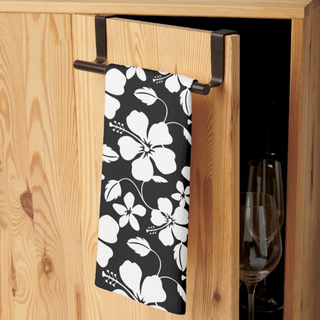 SERVIETTE DE CUISINE NOIRE HAWAIIAN HULA (HIBISCUS (Pliage en tiers)