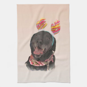 Serviette de cuisine noire joyeuse de chien de