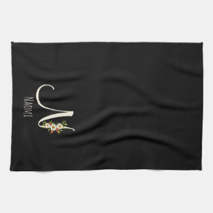Serviette de cuisine noire monogramme Cadeau de pe