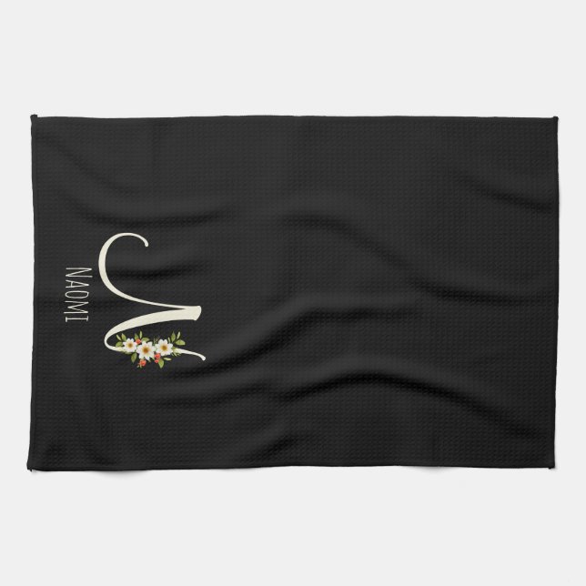 Serviette de cuisine noire monogramme Cadeau de pe (Horizontal)