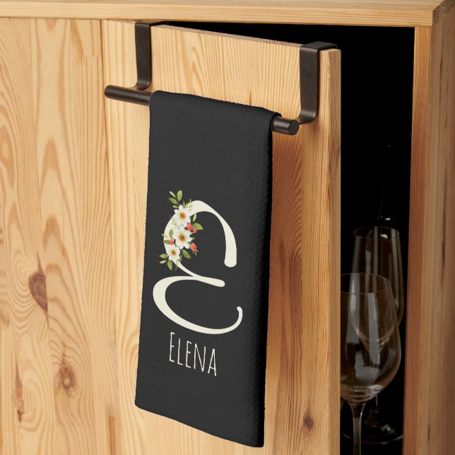 Serviette de cuisine noire monogramme Cadeau de pe (Pliage en tiers)