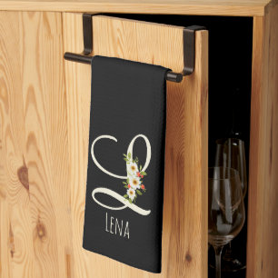 Serviette de cuisine noire monogramme Cadeau de pe