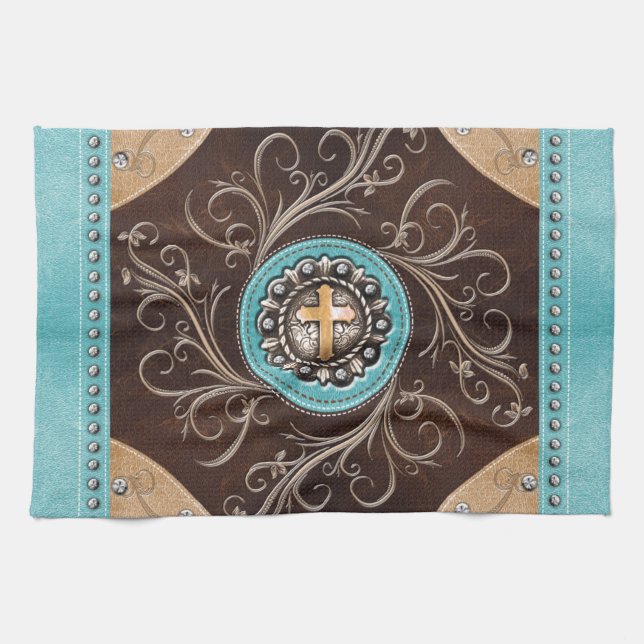 Serviette de cuisine occidentale turquoise (Horizontal)