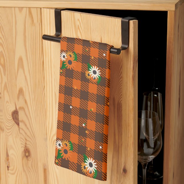 Serviette de cuisine Orange Checker Fleur (Pliage en tiers)