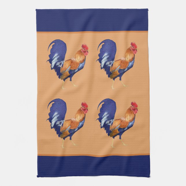 Serviette de cuisine orange motif de coq (Vertical)