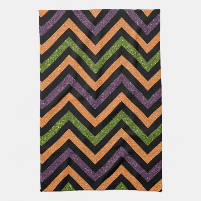 Serviette de cuisine orange violet et vert chevron (Vertical)