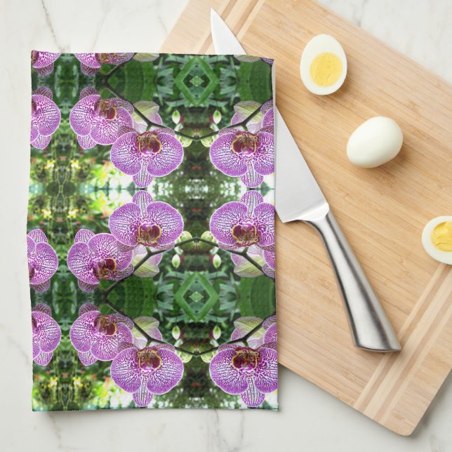 Serviette de cuisine Orchidées violettes (Quart Plié)