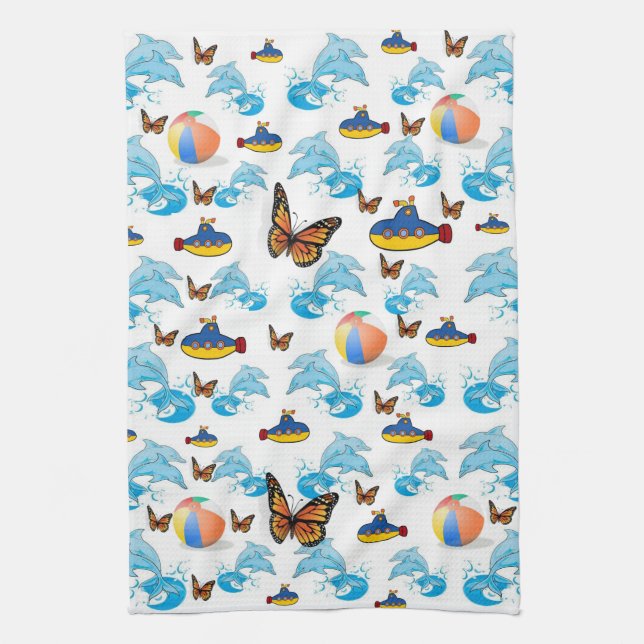 Serviette de cuisine papillon dauphins (Vertical)