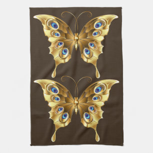 serviette de cuisine papillon en or