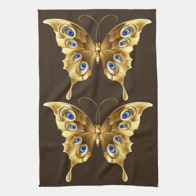 serviette de cuisine papillon en or (Vertical)