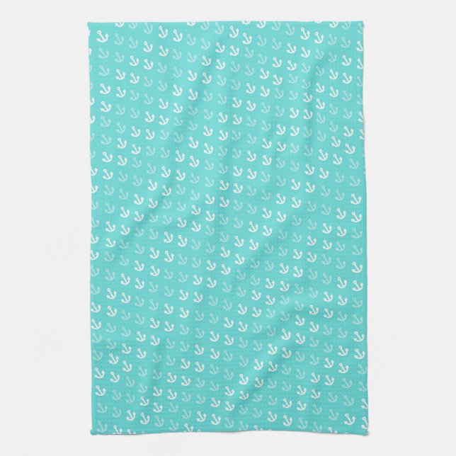 Serviette de cuisine partie d'Ancres dans Seafoam (Vertical)
