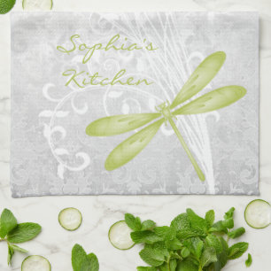 Serviette de cuisine personnalisée à libellule ver