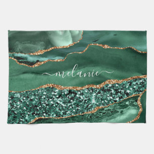 Serviette de cuisine personnalisée Agate Vert Or É