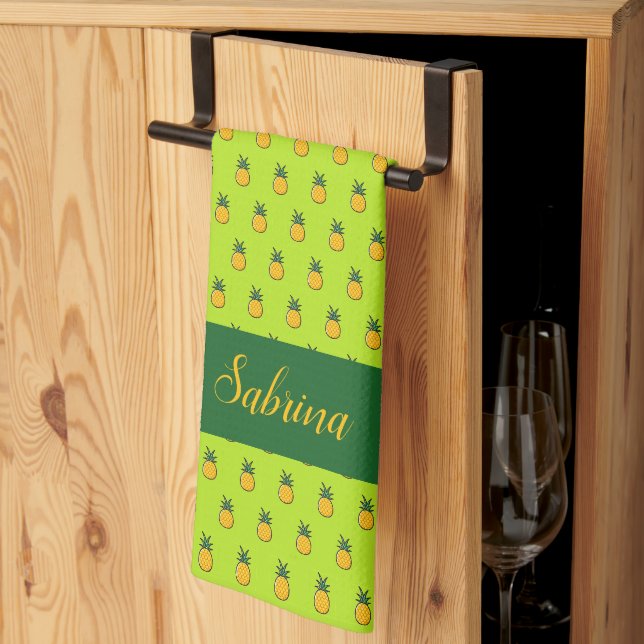 Serviette de cuisine personnalisée Ananas Tropical (Pliage en tiers)