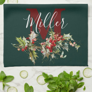 Serviette de cuisine personnalisée avec houx et ba