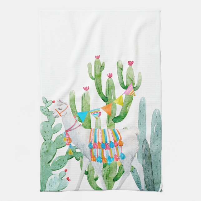 Serviette de cuisine personnalisée Boho Llama Bohe (Vertical)