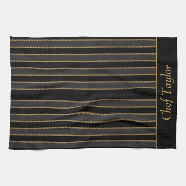 Serviette de cuisine personnalisée en bande noire  (Horizontal)