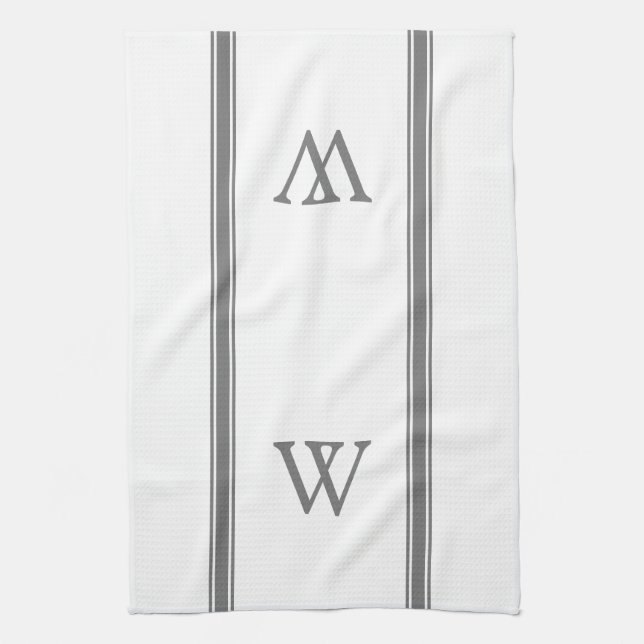 Serviette de cuisine personnalisée Gris Monogramme (Vertical)