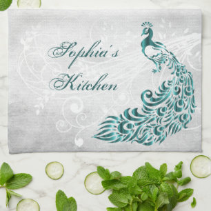 Serviette de cuisine personnalisée Peacock turquo