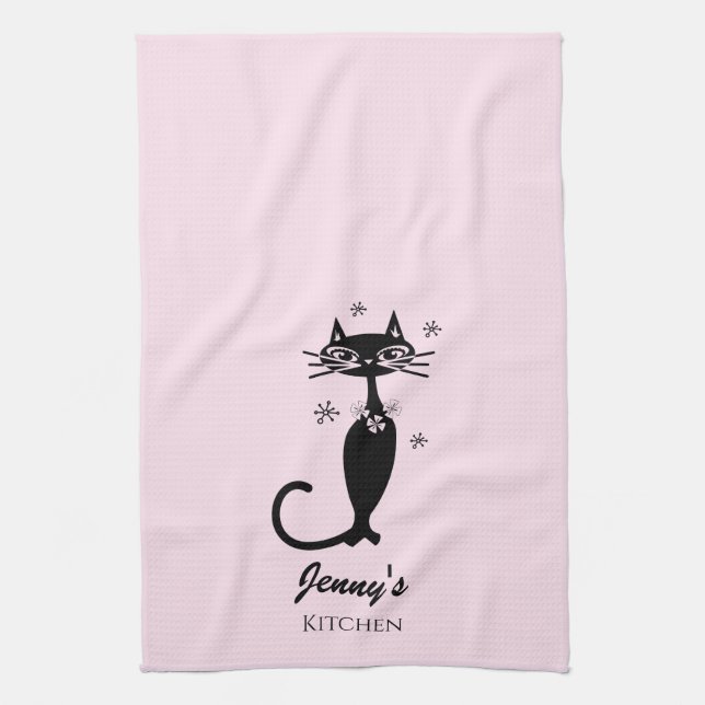 Serviette de cuisine personnalisée Retro Atomic Bl (Vertical)