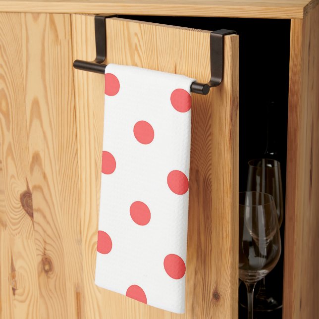 Serviette de cuisine Polka blanche et rouge (Pliage en tiers)