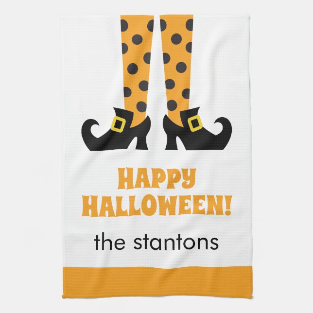 Serviette de cuisine Polka Dot Halloween Witch (Vertical)