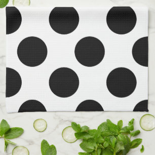 Serviette de cuisine Polka large en noir et blanc